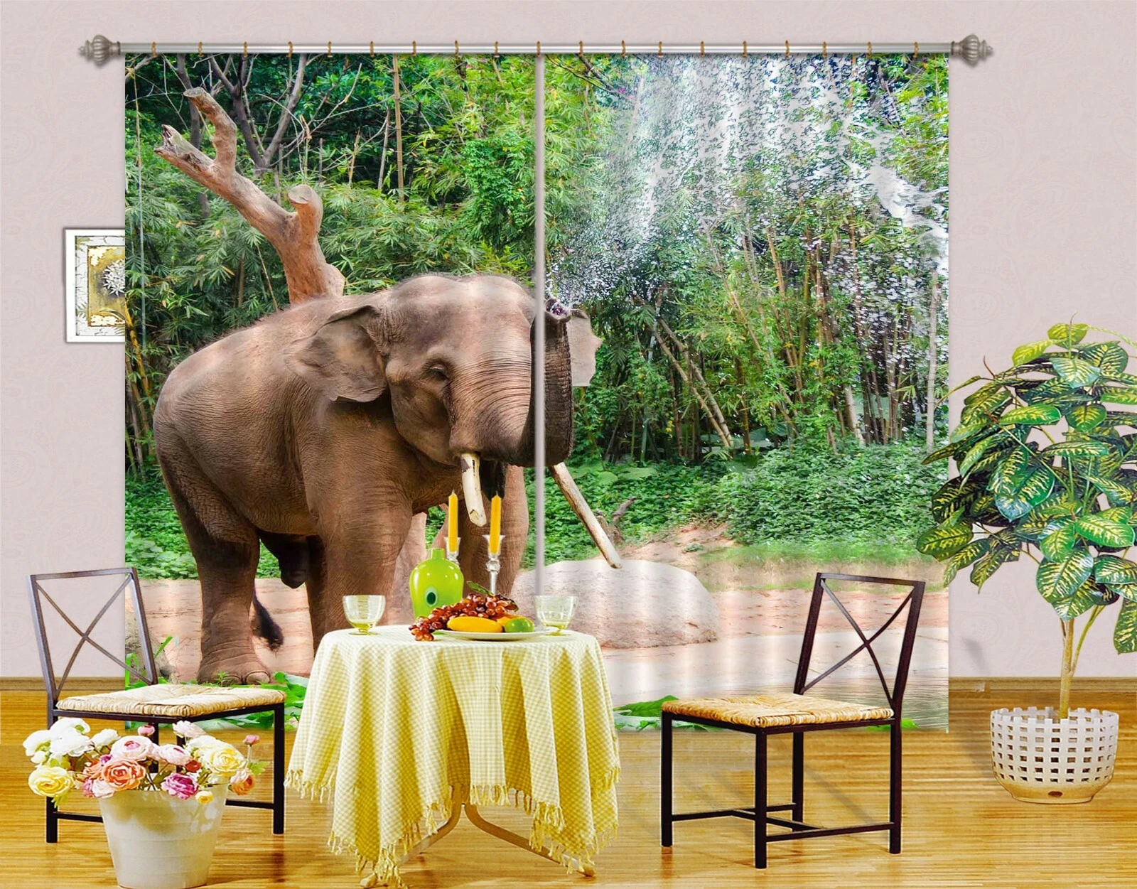 3D Elephant Forest ZHUA155 Animal Blockout Photo Curtain Fabric Window Zoe