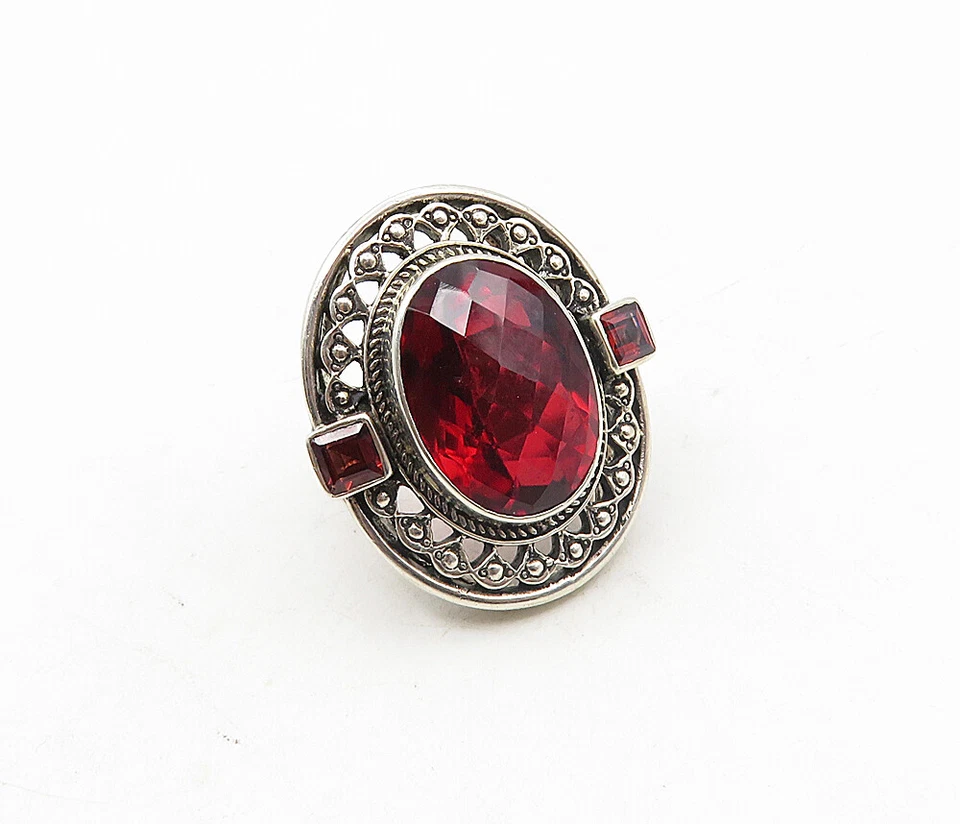 NICKY BUTLER 925 Sterling Silver  Vintage Red Topaz Cocktail Ring Sz 6  RG9041 - Image 3 of 4