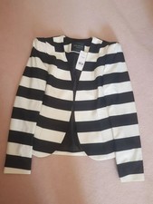 New Jane Norman Black/ivory Stripe Jacket Size 12