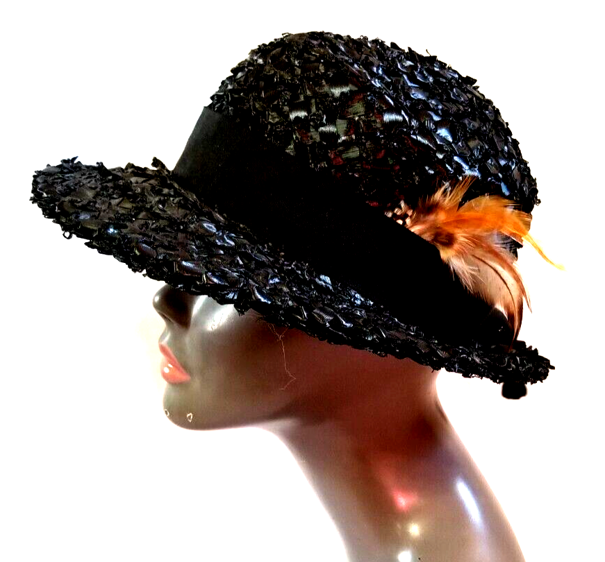 VTG Black Raffia Straw 1885 - 1934 Ladies Cocktail Hat w  display picture 1