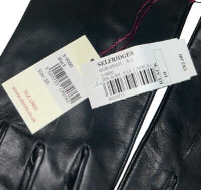 Dents Black Leather SILK-Lined Gloves Driving Winter Glove Size 10