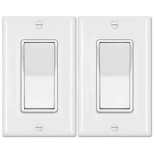 2 Pack BESSTEN Single Pole Decorator Wall Light Switch w/ Wallplate 15A 120/277V