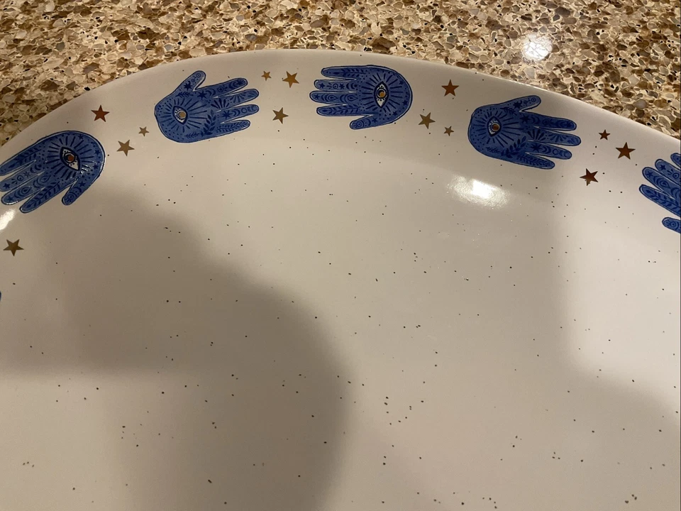 HAMSA  & EVIL EYE 12 INCH CERAMIC WHITE & BLUE PLATTER STAY WILD MOON CHILD - Image 3 of 4