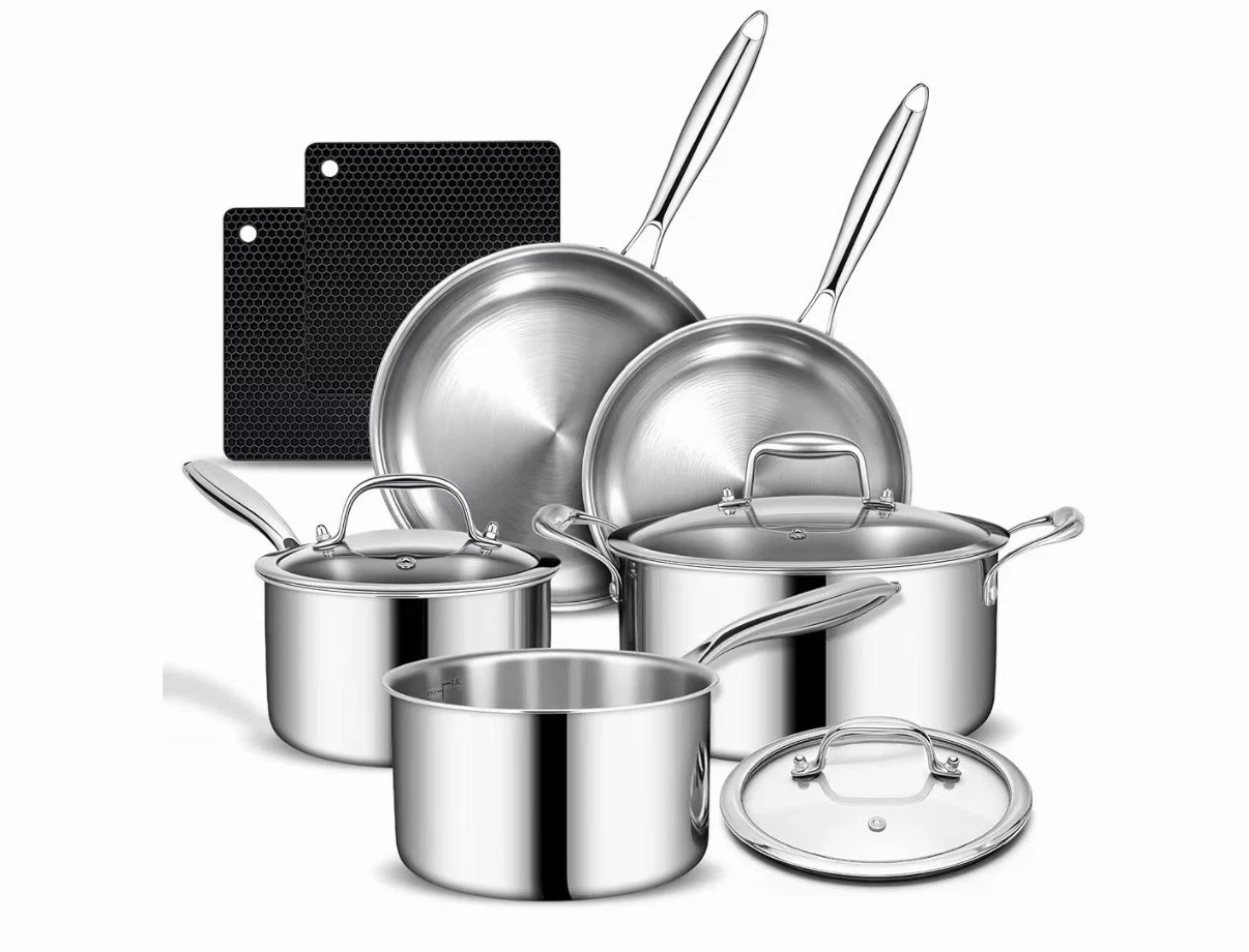 3 Ply Stainless Steel Cookware Set 10-Pieces Pots and Pans Induction Kitchen E