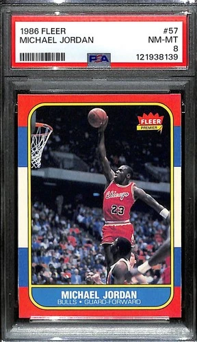 MICHAEL JORDAN 1986 FLEER BASKETBALL ROOKIE CHICAGO BULLS #57 NM-MT RC PSA 8
