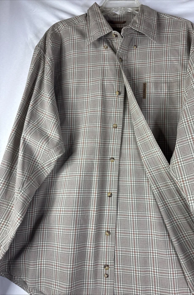 Clearwater Outfitters 格子纽扣衬衫男式 XL 棕色格子长袖 — 第 2/4 张图片