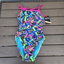 TYR DuraFast One Enso Crosscutfit 1 Piece Swim Women Yellow Multi Sz 34 New
