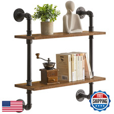 YMYNY Industrial Pipe Shelf Bracket, 2 Tiers Retro Wall Mounted Floating Shelf,