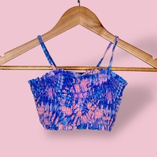 Crewcuts J Crew Smocked Ruffle Tie Dye Bikini Swim Top Girls Size 6 7 UPF 50 