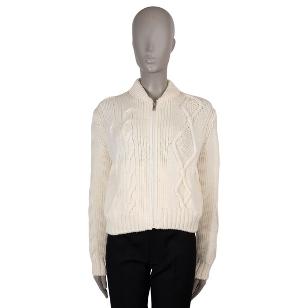 73222 auth MONCLER creme Wolle 2023 wattiert Zopfmuster Bomberjacke XS