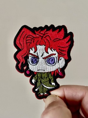 Anime Iron On Patch Girl Red Hair Purple Eyes Green Outfit Embroidered