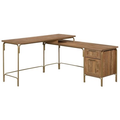 Sauder Coral Cape Engineered Wood L-Shaped Desk in Sindoori Mango and Gold