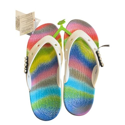 Crocs Classic Spray Dye FlipFlops White Multi Rainbow Mens 6 Womens 8 208058-94S