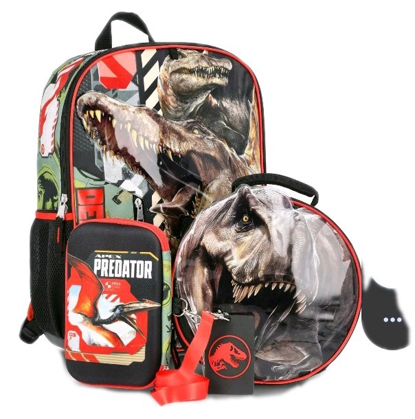 Set 17" Black Dino School Bag New