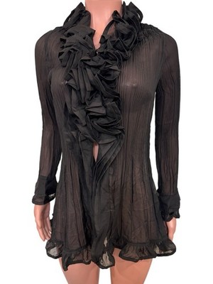 Y2K Black Chiffon Ruffled Pirate Victorian Style Tunic Top M NWTS Steampunk Goth