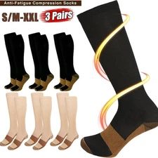 3 Pairs Copper Compression Socks 20-30mmHg Graduated Support Mens Womens S-XXL