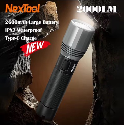NexTool T10 High Power Flashlight 2000lm 7 Modes 2600mAh Battery 220m Torch