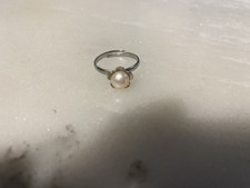 Silver Cultured Pearl Flower Ring Adjustable Free Ship