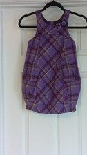 Anna Sui Mini Girls Purple Plaid A-Line Sleeveless Dress M Flower Accent