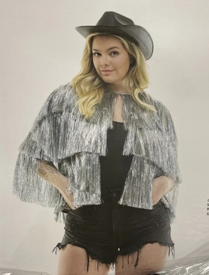 Silver Tinsel Fringe Jacket Size Adult Plus Costume Cowgirl Festival Concert