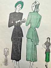 Vintage 1940s Dress Pattern 2 pc RUFFLED Back...
