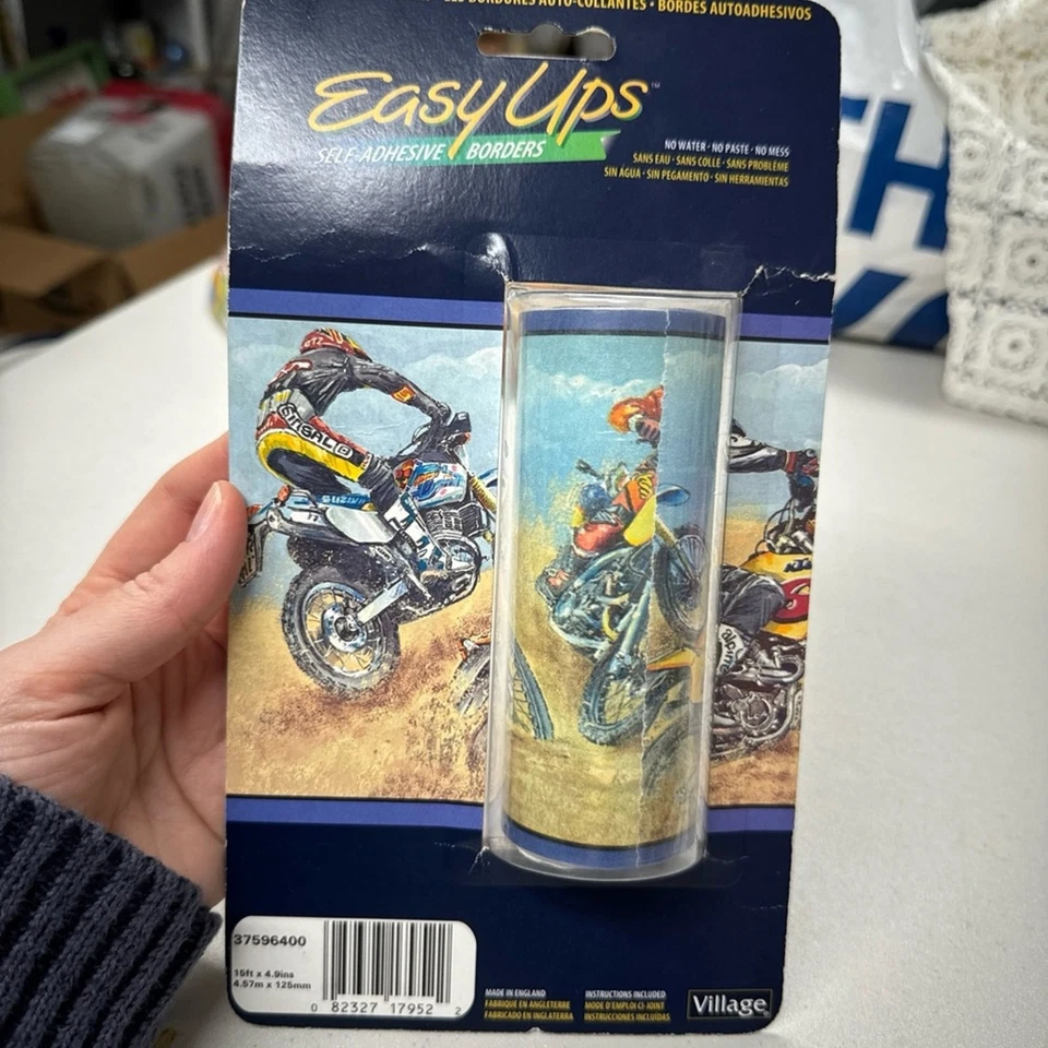 Juego de bordes de papel tapiz vintage Motor Cross Easy Ups decoración de dos habitaciones hombre cueva Foto 2 de 4