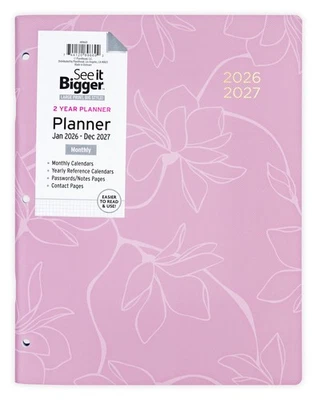 See it Bigger Monthly Planner, Rose Floral 2-Year 2026-2027 8.5x11in
