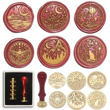 Wax Seal Stamp Kit, 6 Pcs Wax Seal Stamp Head 1 Wooden Hilt Letter Wax Seal K...