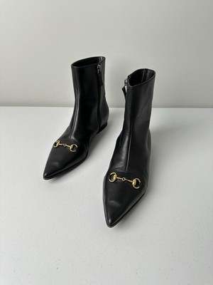 GUCCI Buckled Ankle Boots Leather Black Size 36 Women's