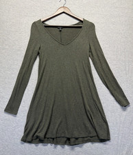 Express A-Line Dress Womens XS Heather Olive Green Rayon Knit Long Sleeve V Neck
