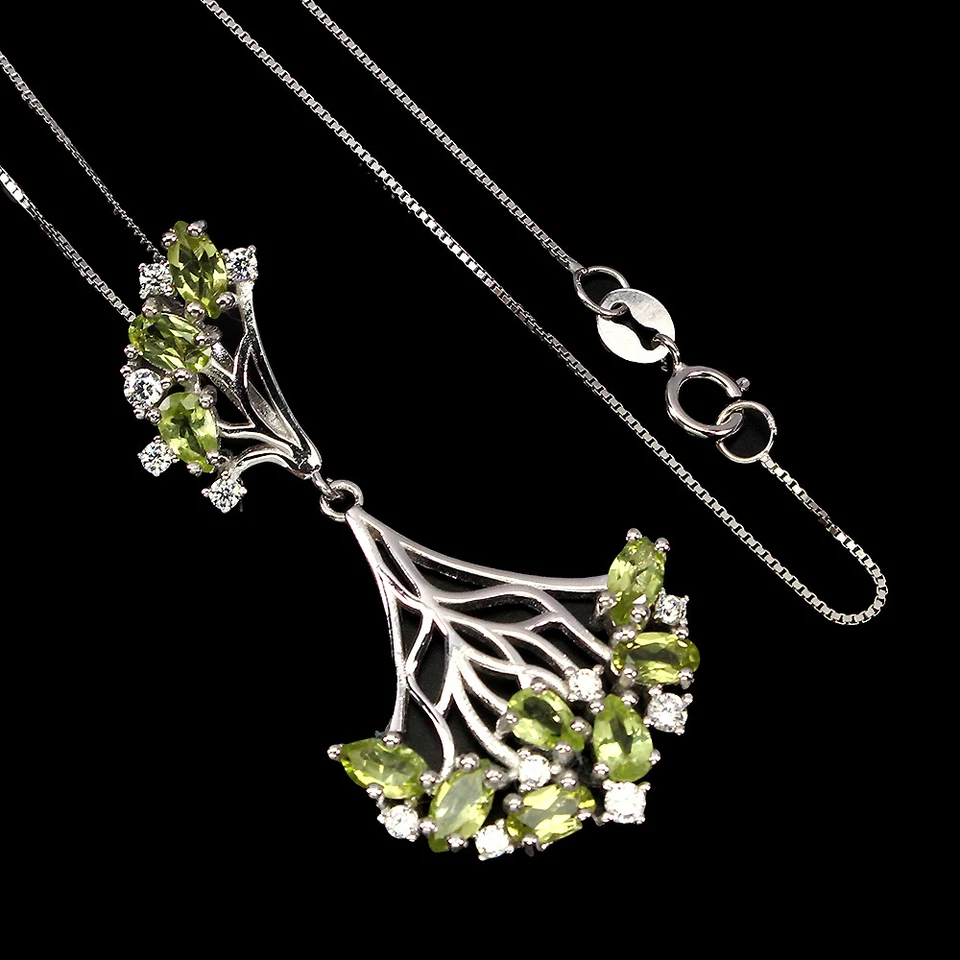 925 Sterling Silver Necklace Marquise Peridot Natural Gemstone Jewelry 1 - Image 2 of 4