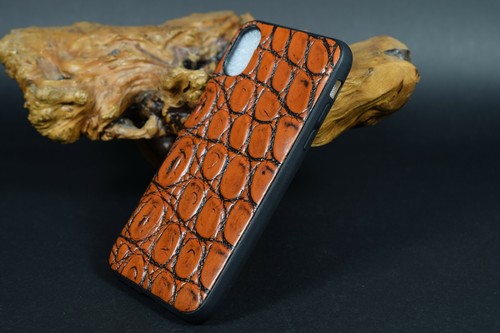 FUNDA TELÉFONO FUNDA MÓVIL AUTÉNTICO COCODRILO MARRÓN CARAMELO HECHA A MANO ESPAÑA MA CUERO - Imagen 2 de 4