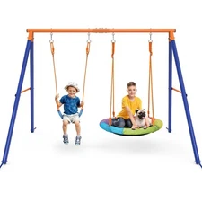 Swing Set with Stand 2 Swings for Kids Heavy Duty Metal A-Frame Outdoor Backyard