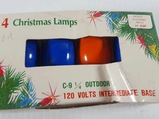 4 Vintage Christmas Replacement C-9 1/4 Bulbs 1 Orange 3 Blue New Untested 