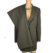 John Meyer Polyester Pant Suit 14 Dark Green Lined Peak Collar Career 2PC