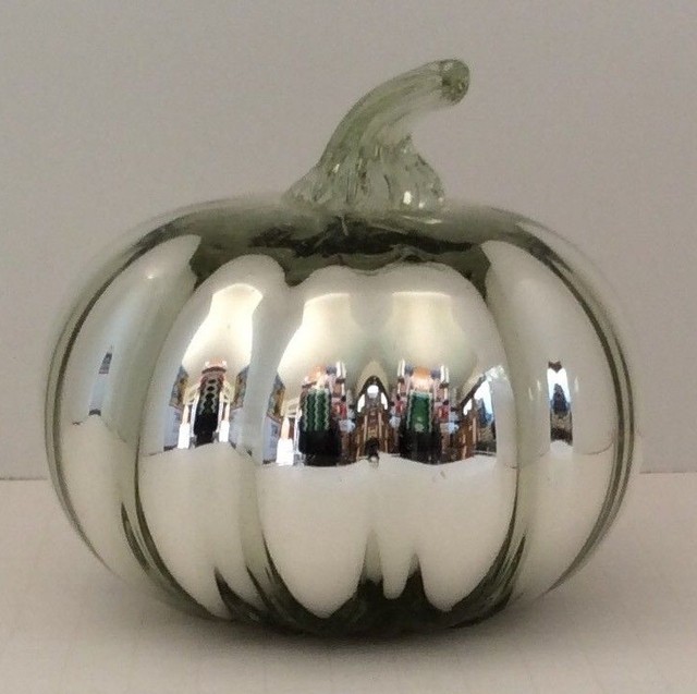 Pottery Barn SMALL Mercury Recycled Glass Pumpkin SILVER ~ New with