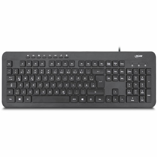 InLine Design Keyboard, klawiatura, kabel USB, płaskie przyciski, układ DE, czarny - Zdjęcie 2 z 2