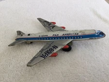 Vintage Toy Tin Pan American Boeing 707 Airplane, Friction, Made In Japan