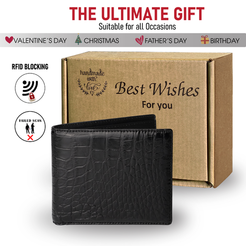 Real Crocodile/Ostrich Bifold Leather Wallet Men's Credit Card Wallet RFID Block - Picture 6 of 141