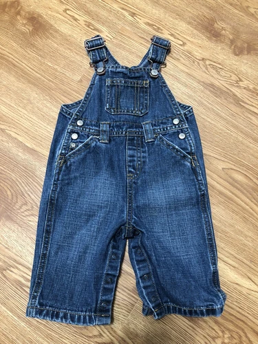 Old Navy Denim Blue Jean Snap Bib Overalls Boys 3-6 Months