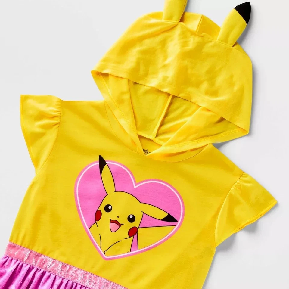 Camisón Personaje Con Capucha Rosa Amarillo Pokemon Pikachu Niña, Vestido Foto 2 de 2