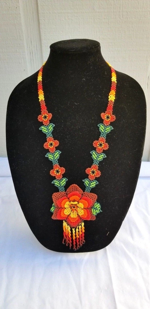 HUICHOL MEXICAN HAND MADE JEWELRY BEADED FOLK ART PEYOTE CACTUS
