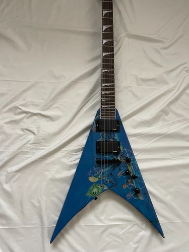 Guitarra Eléctrica Personalizada Dave Mustaine Rust In Peace Azul FlyingV Pastillas Activas - Imagen 2 de 11