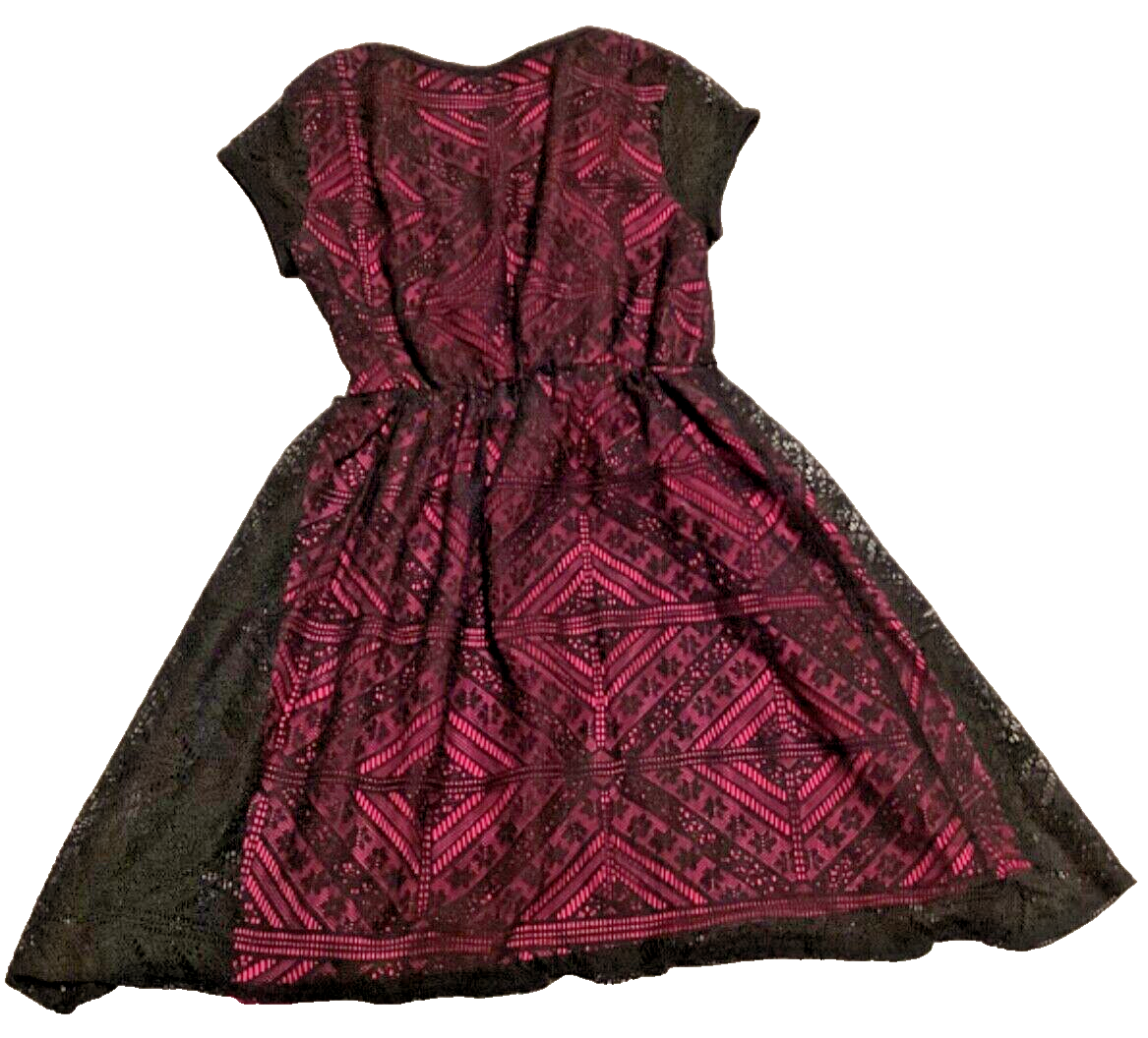 hot pink and black lace dress Miss Majesty Girls Layered S/M Geometric Floral formal black and pink dress