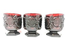 Vintage Avon 1876 Cape Cod Collection Ruby Red Footed Glass Set of 3