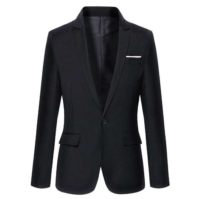 Men's Formal Work Blazer Jacket Business Casual Button Slim Fit Suit Coat Tops ! - Image 3 of 4