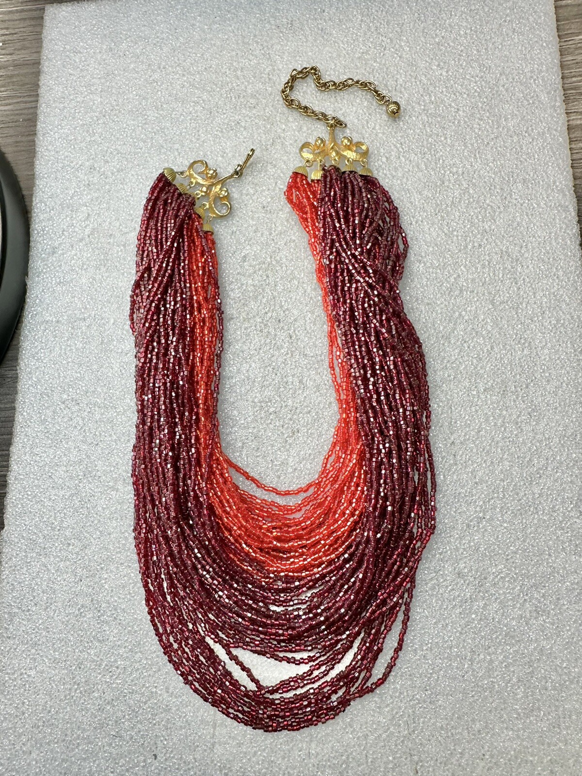 VTG 19” Bugle Seed Bead Ruby Red Multi Strand Bal… - image 1