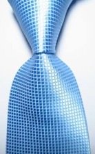 New Classic Checks Light Blue White JACQUARD WOVEN Silk Men's Tie Necktie