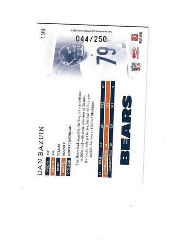 2007 Donruss Threads Bronze Holofoil #199 Dan Bazuin /250 CHICAGO BEARS - Picture 2 of 2