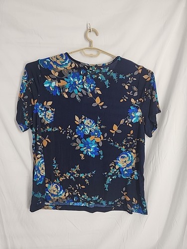 Jaclyn Smith Top 3X Black Floral V-Neck Slinky Stretch Short Sleeve Blouse NEW - Picture 6 of 10